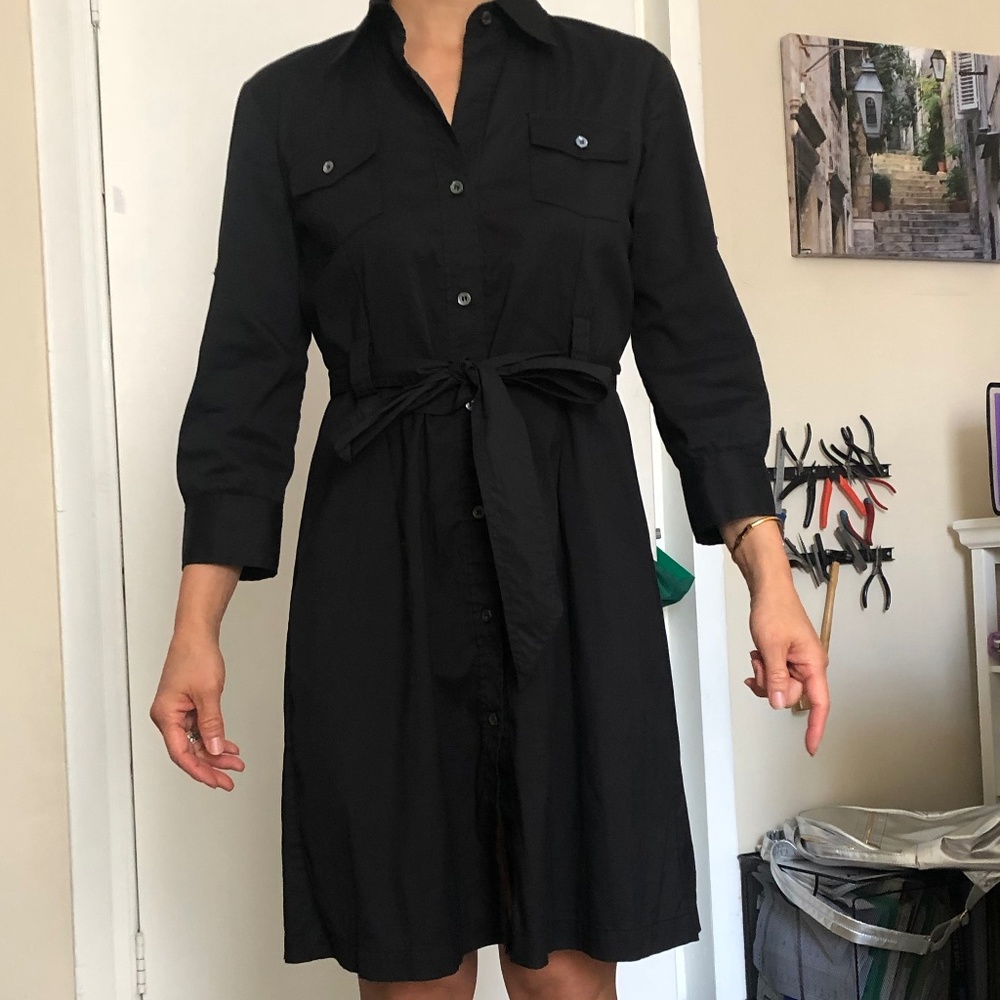 Theory Black Shirt Dress Belted Dress Size 2-4